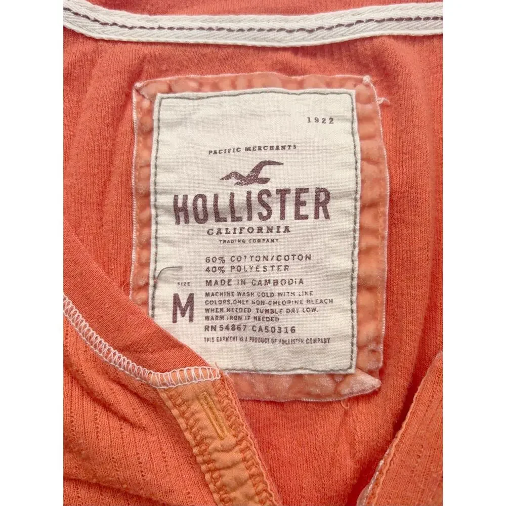 Vintage Y2K 2000s Hollister Long Sleeve Thin Henley Top in Orange Size Medium